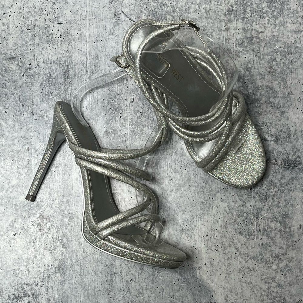 Nine West Loo May Silver Glitter Heels 6.5
